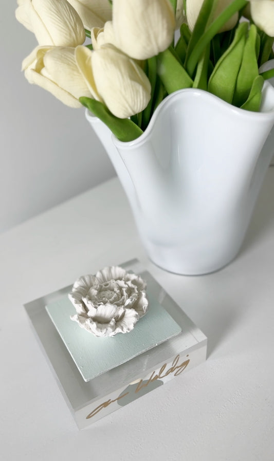 Powder Blue Peony Acrylic Block 4x4