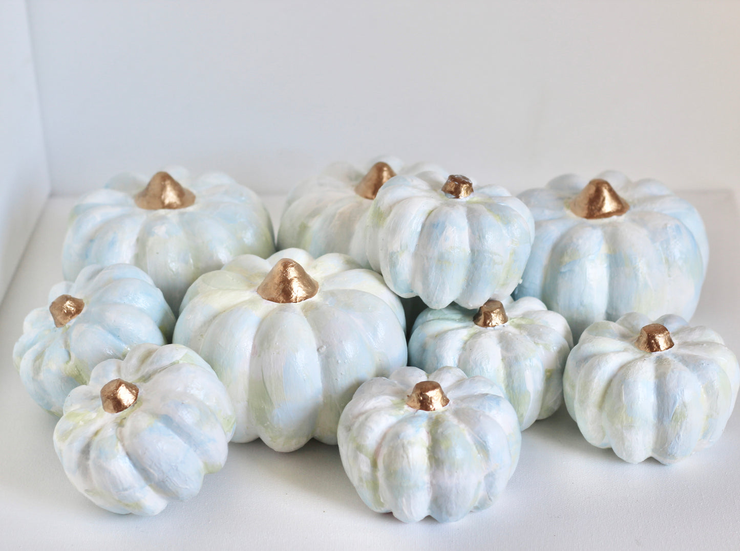 Blue and Green Painted Pumpkins Mini Set of 10