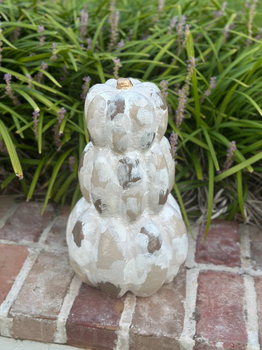 Large Neutral Hand Painted Pumpkin Stack