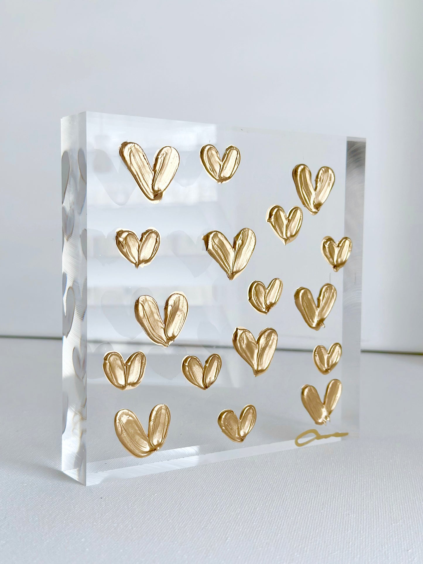 Gold Hearts on Acrylic 6x6
