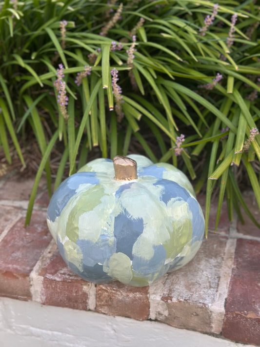 Large Blue Green Hand Painted Pumpkin