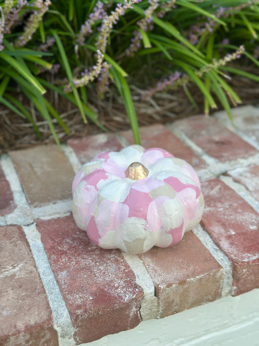 Medium Hand Painted Pink Pumpkin