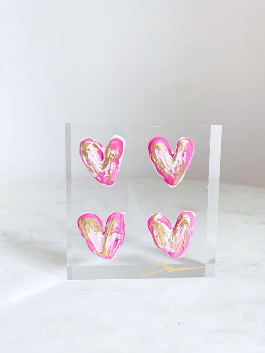 Hot Pink Hearts Acrylic Block