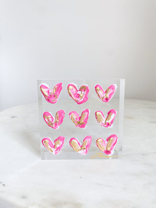 Hot Pink Hearts Acrylic Block