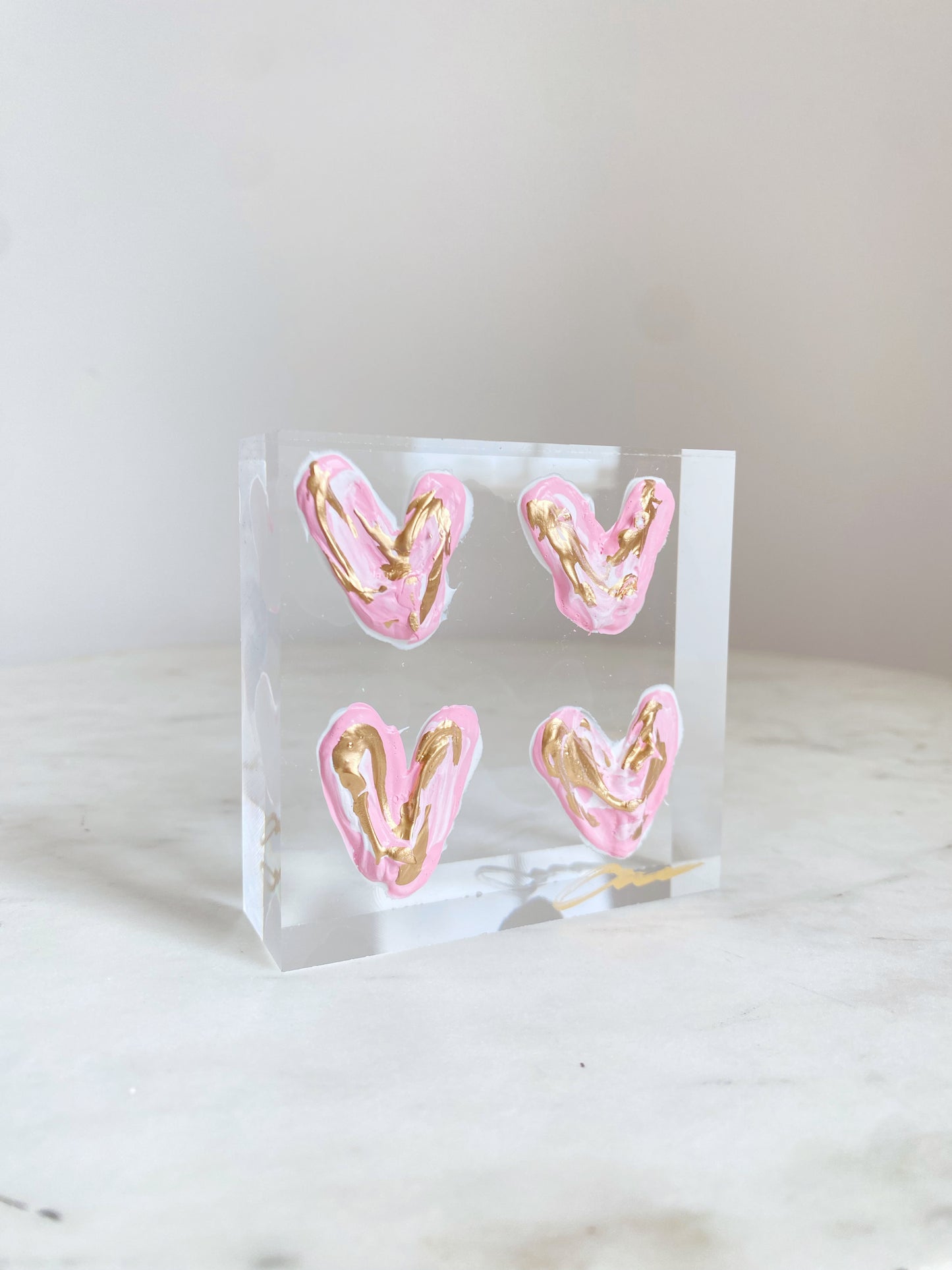 Pink Hearts Acrylic Block