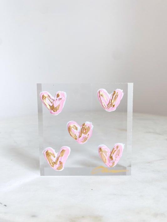 Pink Hearts Acrylic Block